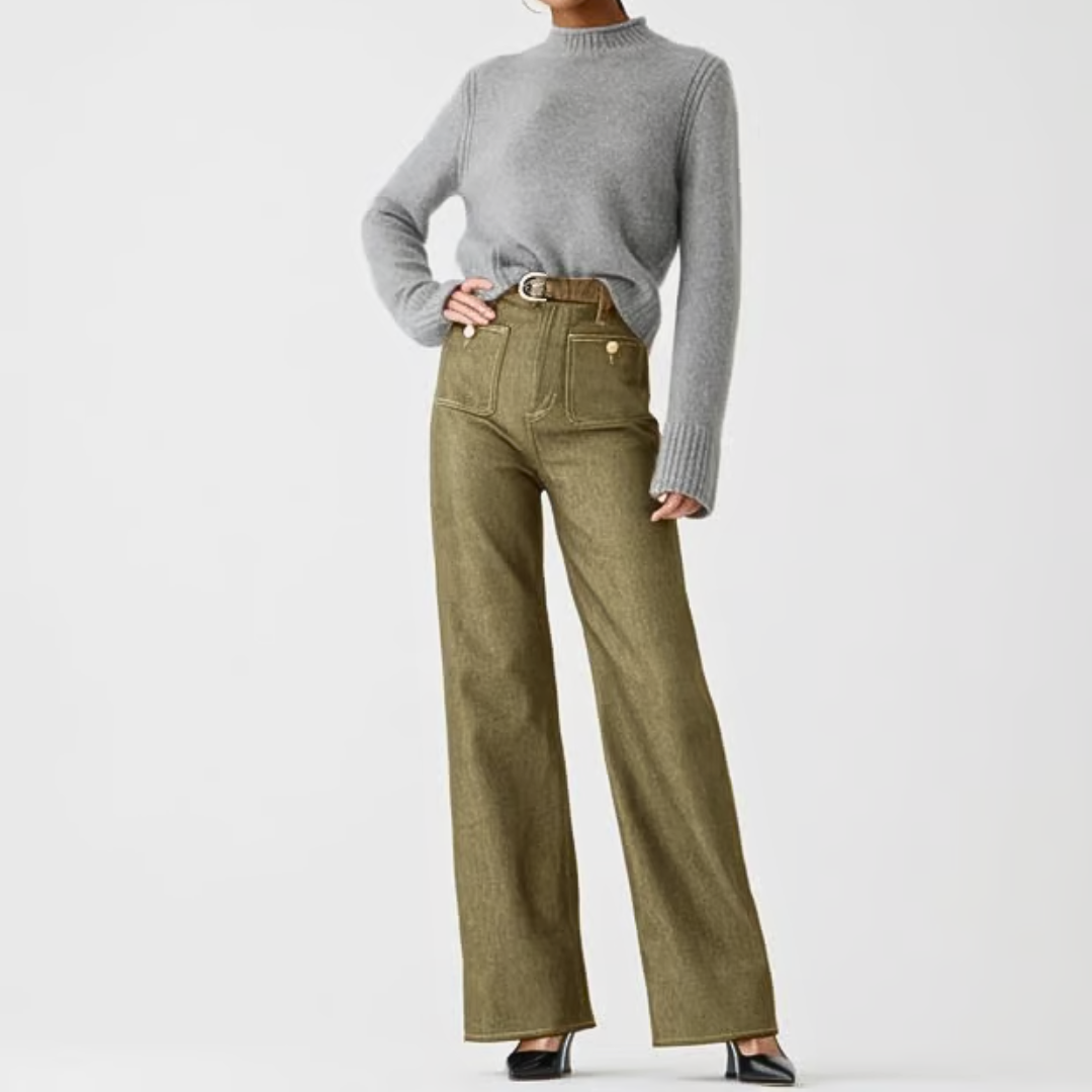 High-Waisted Wide Leg Denim Pants