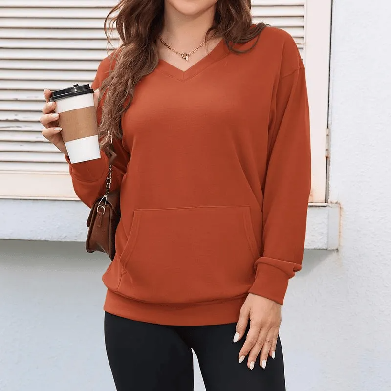 Women's Hatless V-Neck Hoodie with Pockets