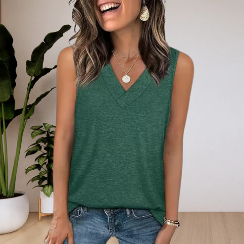 Women's Sleeveless V-Neck Slimming Loose Fit Casual Tank Top T-Shirt
