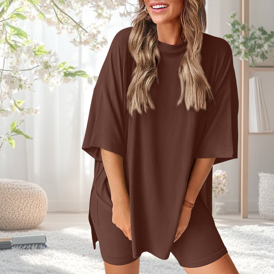 Summer Casual Oversized Shirts Shorts Matching Women's Two Piece Lounge Set