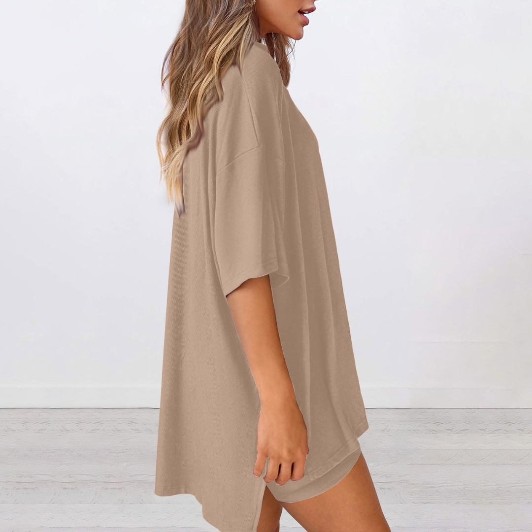 Summer Casual Oversized Shirts Shorts Matching Women's Two Piece Lounge Set