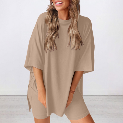Summer Casual Oversized Shirts Shorts Matching Women's Two Piece Lounge Set