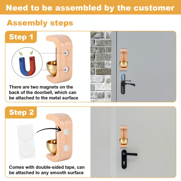 Magnetic Wooden Doorbell for All Materials