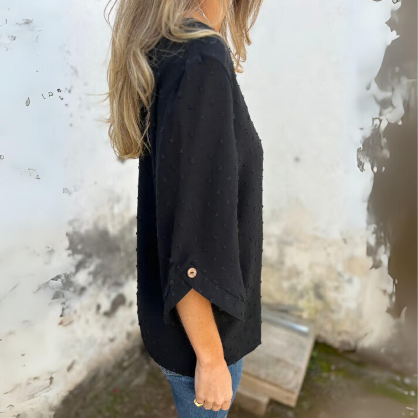 Round Neck Embroidered Large Cuffs Casual Shirt