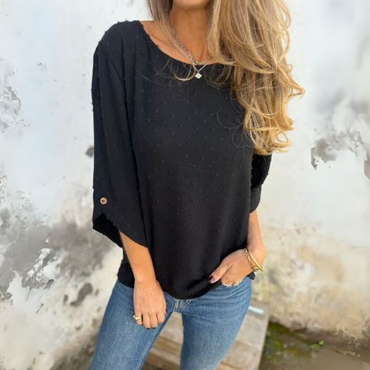 Round Neck Embroidered Large Cuffs Casual Shirt