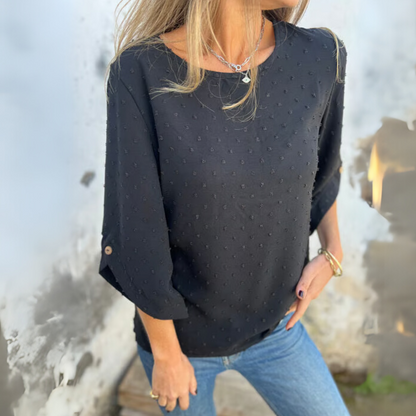 Round Neck Embroidered Large Cuffs Casual Shirt