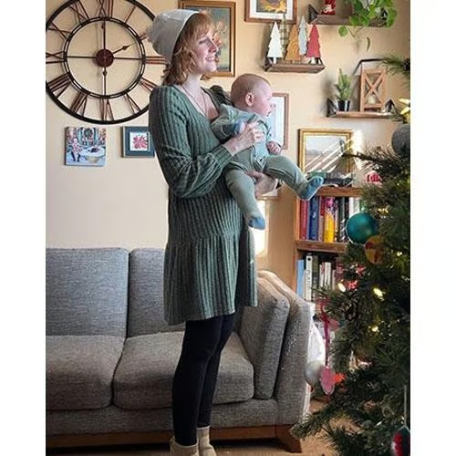 Womens Square Neck Long Sleeve Fall Dresses Casual Babydoll Sweater Dress