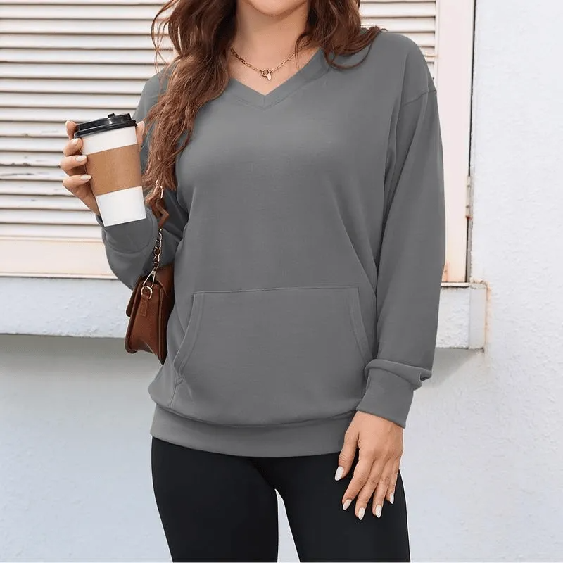 Women's Hatless V-Neck Hoodie with Pockets